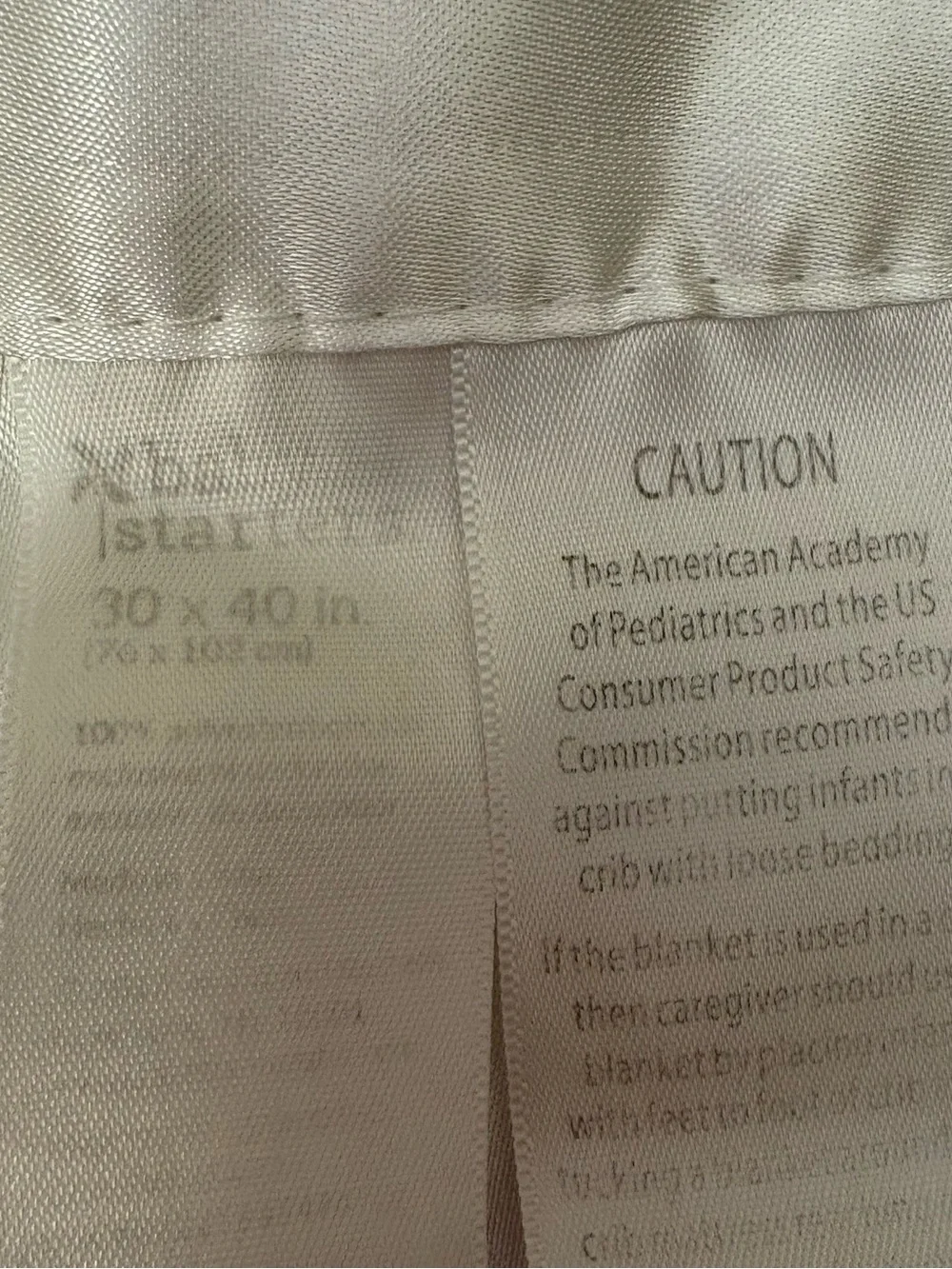 Baby Starters White Minky Elephant Moon & Back Satin Trim Crib Blanket